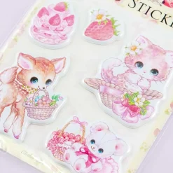 Amenomori Fumika Strawberry & Animal Puffy Stickers