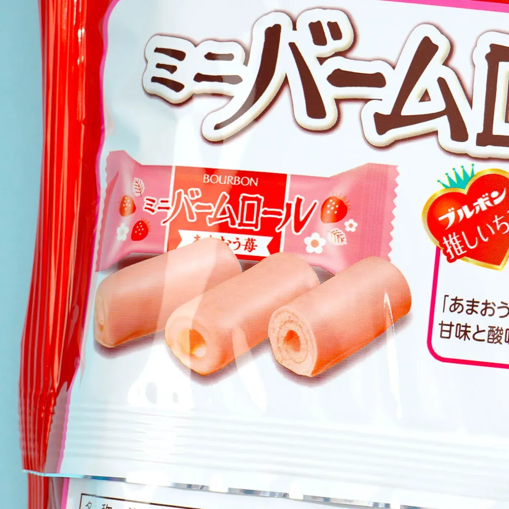 Bourbon Mini Baum Roll Cake Snacks - Amaou Strawberry