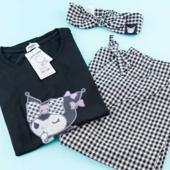 Kuromi Checkered Pajamas With Headband Set
