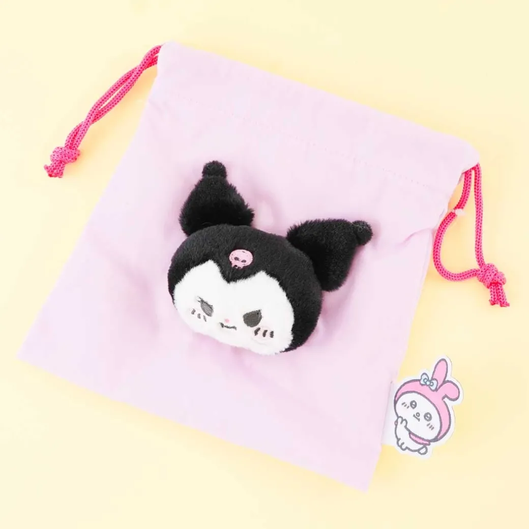 Kuromi x Nagano Fluffy Face Drawstring Pouch