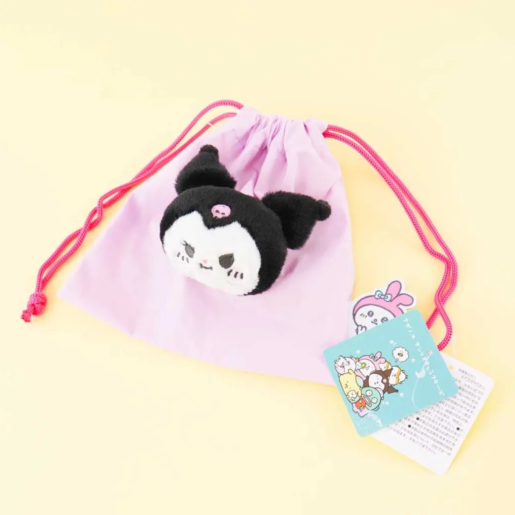 Kuromi x Nagano Fluffy Face Drawstring Pouch