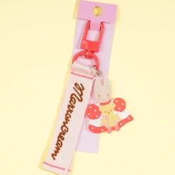 Marron Cream Embroidered Tag Key Holder