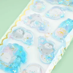 Penguin Colorful Pen Cafe Glitter Water-In Seal Stickers