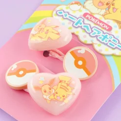 Pokemon Hearts & Pokeballs Hair Tie Set - Pikachu & Eevee / 2 pcs