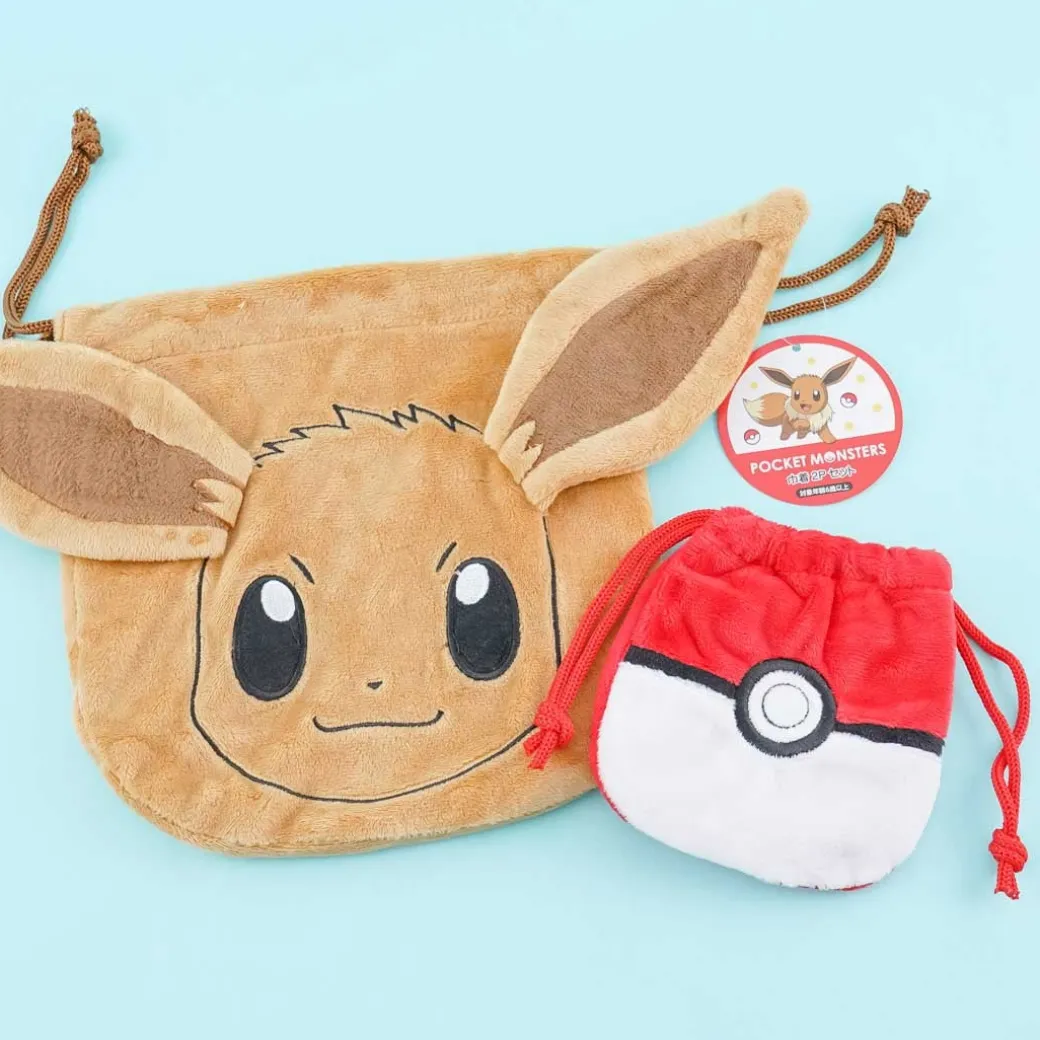 Pokémon Plush Drawstring Pouch Set - Eevee & Pokéball