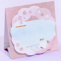 Sakura Lake View Neko Sticky Notes With Stand