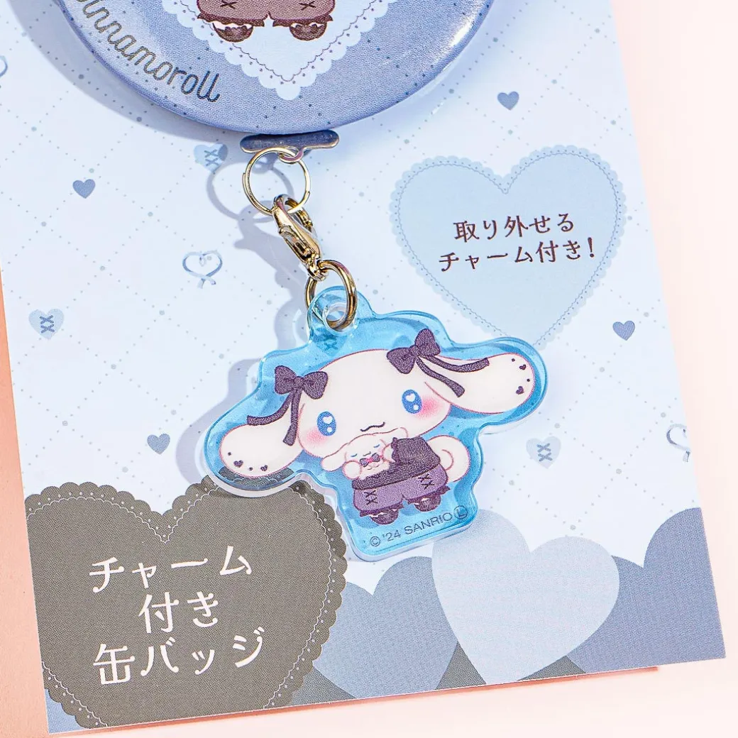 Sanrio Characters Uruuru Heart Can Badge With Charm - Cinnamoroll