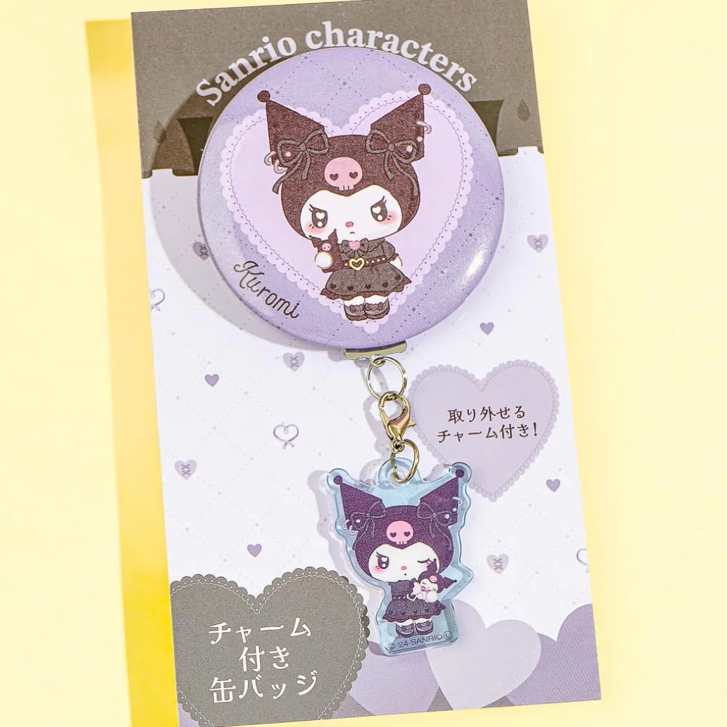 Sanrio Characters Uruuru Heart Can Badge With Charm - Kuromi