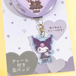 Sanrio Characters Uruuru Heart Can Badge With Charm - Kuromi