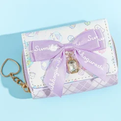 Sumikko Gurashi Plaid Tri-Fold Wallet With Bow - Purple