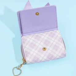 Sumikko Gurashi Plaid Tri-Fold Wallet With Bow - Purple