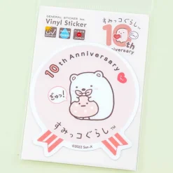Sumikko Gurashi 10th Anniversary Hug Vinyl Sticker - Shirokuma & Furoshiki