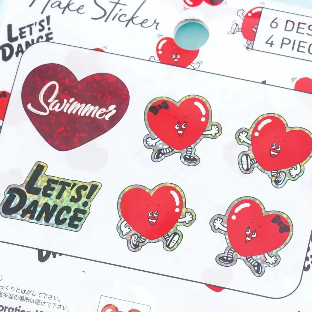 SWIMMER Dancing Hearts Puffy Sticker Flakes